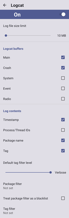 Logcat Settings