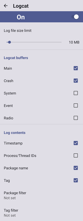 Logcat Settings