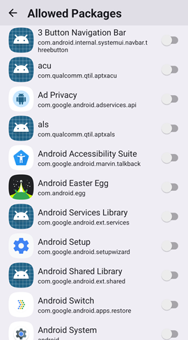 Allowed Packages Settings