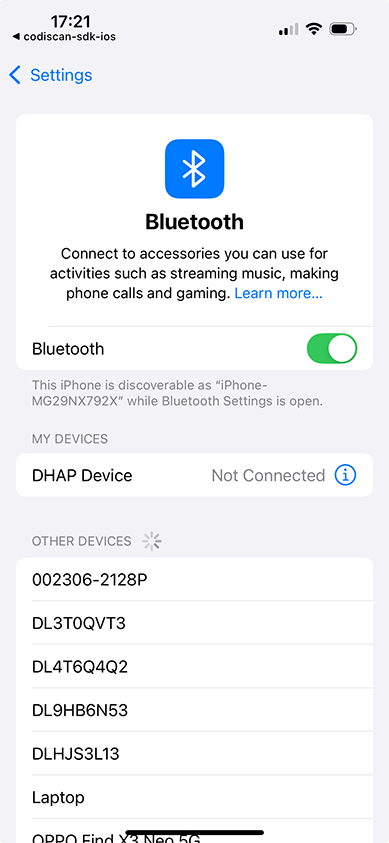 Code Tab BT Settings