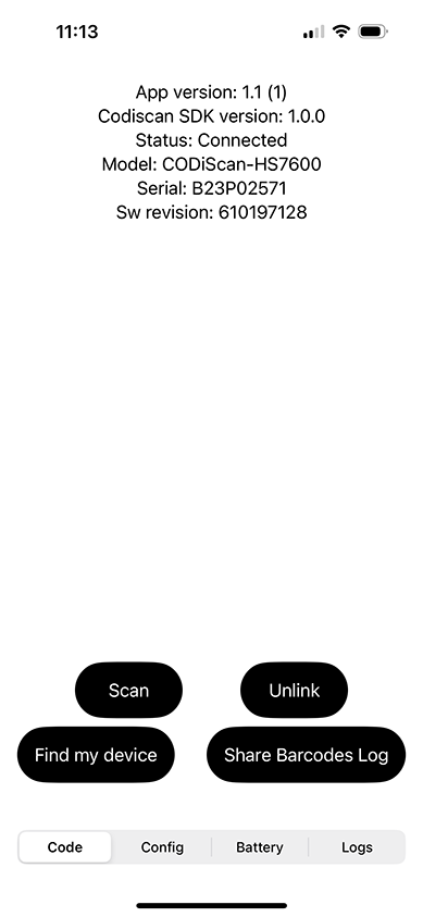 Code Tab Connected State